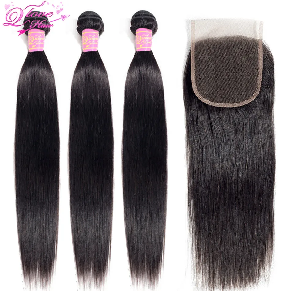 

Queen Love Hair Straight Hair Bundles with Closure Remy Human Hair Bundles with Closure Malaysia Hair Weave Bundles