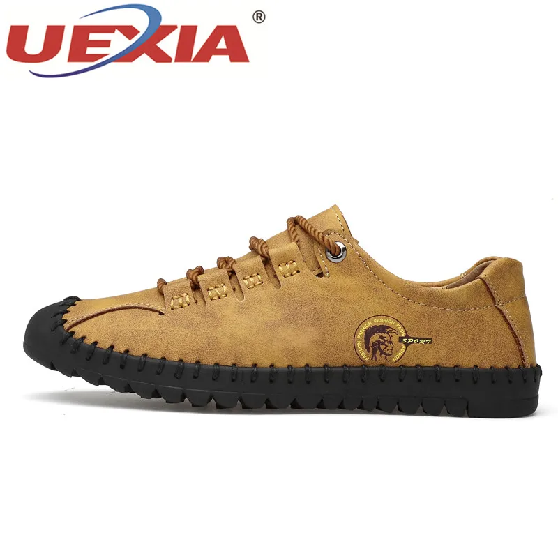 UEXIA; Новинка года; Уличная обувь; модная кожаная Весенняя повседневная мужская обувь; Мужская винтажная обувь ручной работы на плоской подошве; Лидер продаж; мокасины; кроссовки - Цвет: brown