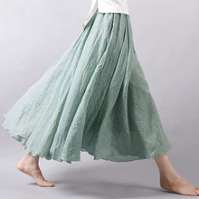 Модная женская плиссированная юбка, однотонная, розовая, зеленая, повседневная, длинная юбка,, весенне-осенняя юбка-пачка, Пляжная, макси, jupe femme