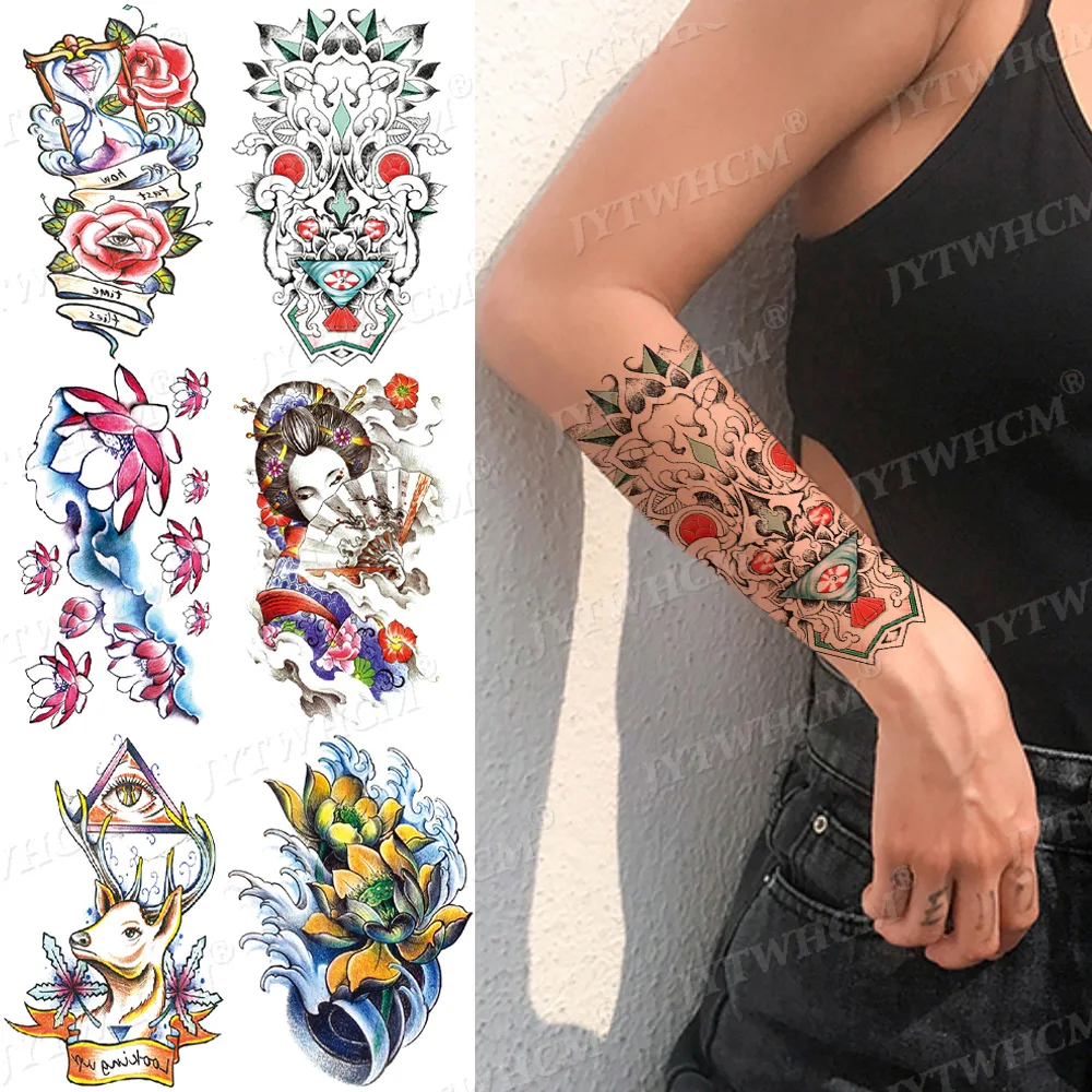 

Temporary Tattoos Stickers For Kids Boys Girls Fawn Tribe People Anchor Tattoo Sticker Men Women 3D Cute Fake Tatoo Colorful Set