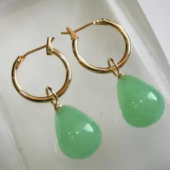

simplest Jewelry golden metal+water drop light green 12*16mm Jades bread Earings