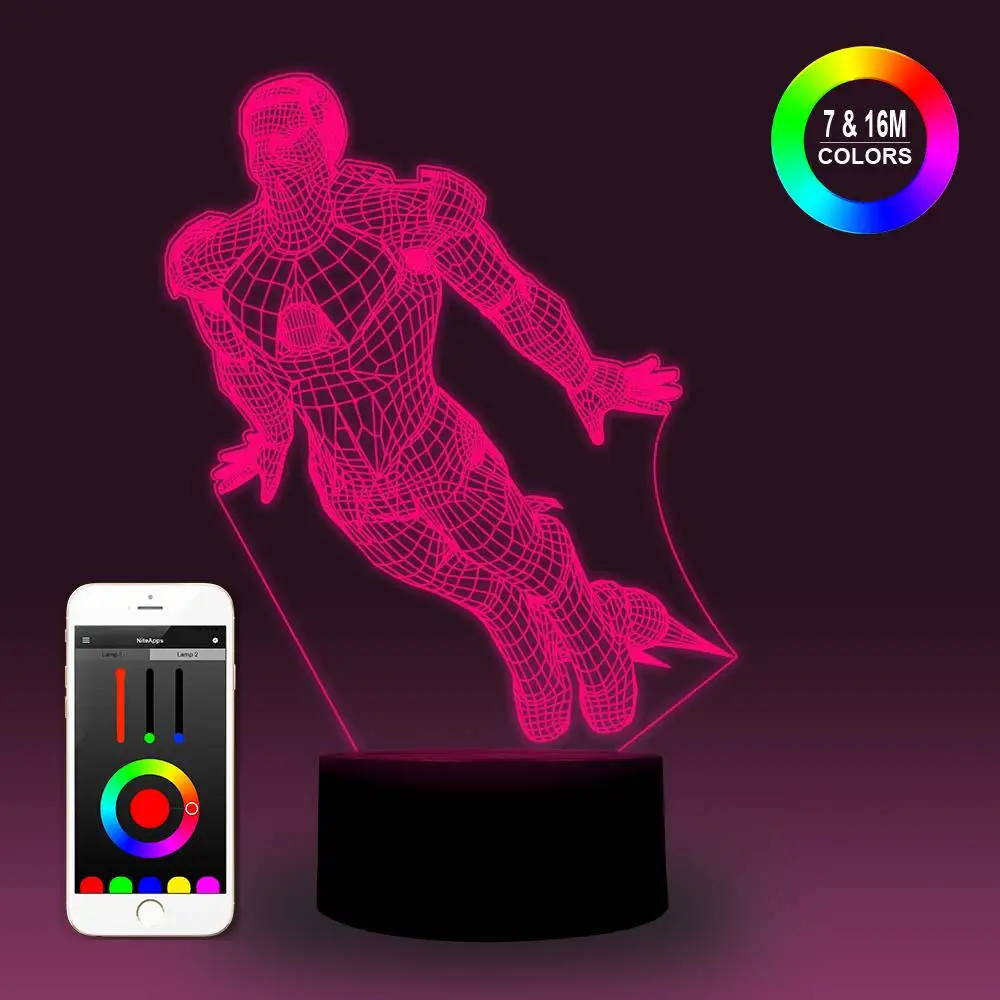 

NiteApps 3D Flying Iron Man Night Light Desk Table Illusion Decoration Lamp Holiday Birthday Gift APP/Touch Control