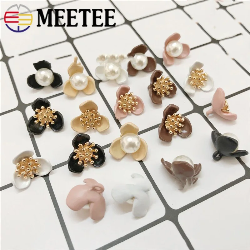 

Meetee 50/100pcs 14mm High-grade Flower Pearl Resin Buttons for Dress Shirt Shank Button DIY Garment Decor Buckle Sew Material