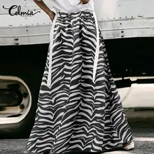 

Celmia Oversize Vintage Women Maxi Skirts Zebra Printed Long Skirts 2021 Fashion Autumn Elastic Waist Casual Loose Party Bottoms