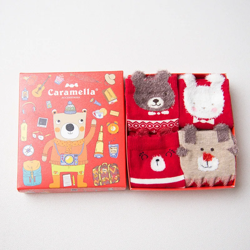Caramella 2017 4 пар/кор. хлопок Meias Рождество теплые милые 3d Животные узоры мультфильм