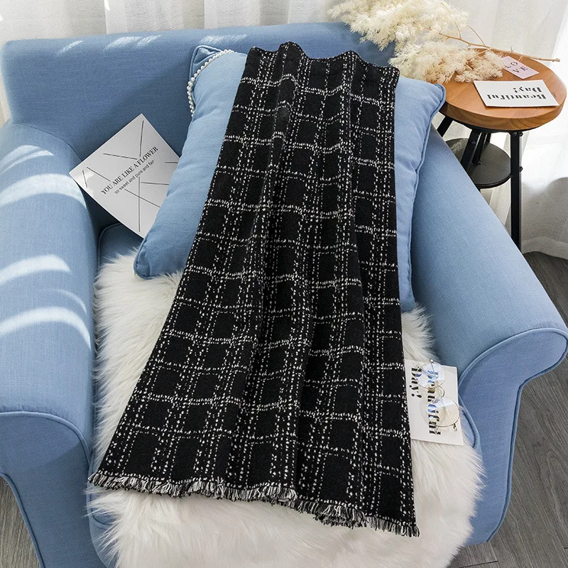 

Tassels Skirt 2019 New Style Retro Graceful Plaid Knitted Dress Mid-length High-waisted Autumn And Winter A- line Long Skirts