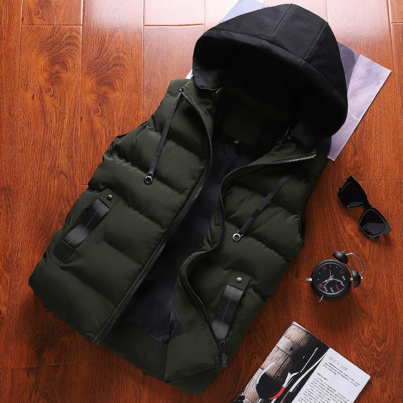 Crocodile brand Men Winter Hooded Sleeveless Jackets Stylish Plus Size Windproof Warm Waistcoat