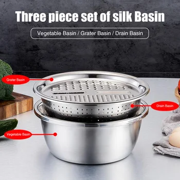 

3 in 1 Multifunctional Grating Basin Kitchen Tools Graters Stainless Steel Cheese Grater Drain Basin Vegetable Cutter Julienne