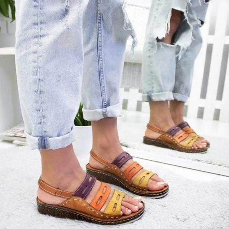 New Summer Women Sandals 3 Color Stitching Sandals Ladies Open Toe Casual Shoes Platform Wedge Slides Beach Women Shoes