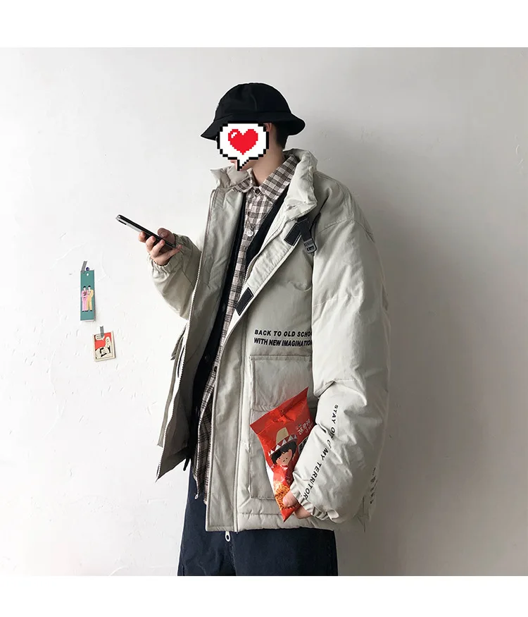 Autumn And Winter New Style Oversize Workwear Cotton Overcoat Japanese-style Loose-Fit Large Pocket Velcro Men And Women Bread C