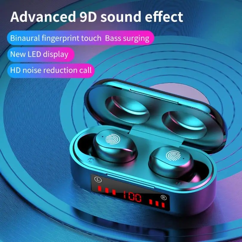 V9 Bluetooth 5 0 наушники Цифровые сенсорные мини беспроводные со светодиодным