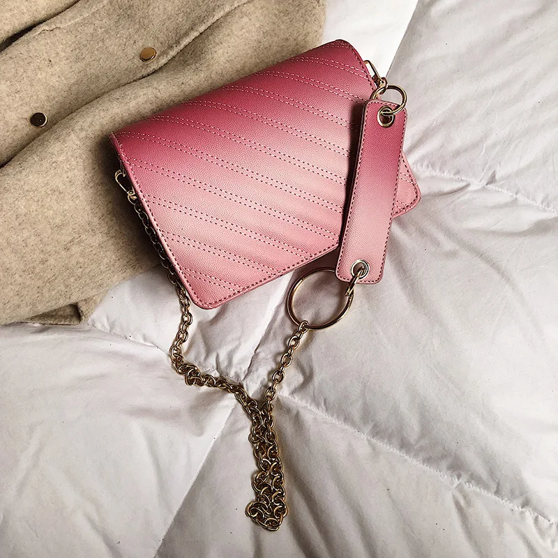 

2019 New Style Gradient Color Roe Pattern Square Sling Bag Circular Ring Debutante-Style Shoulder WOMEN'S Bag
