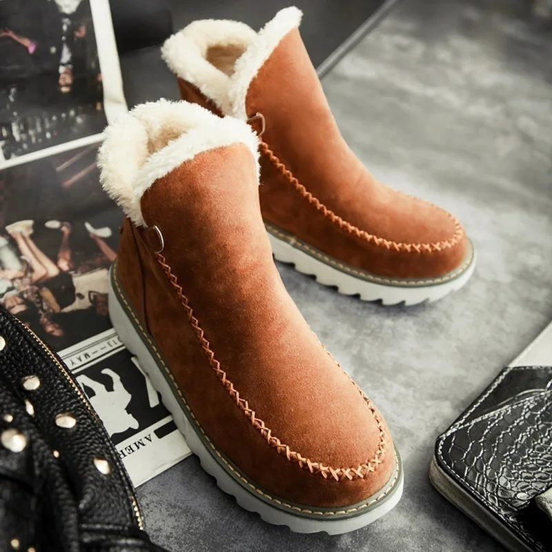 2021 New Female Design New Fashion Autumn Winter Flat Heel Style Fur Warm Snow Boots Frosted Shoes Large 35-42