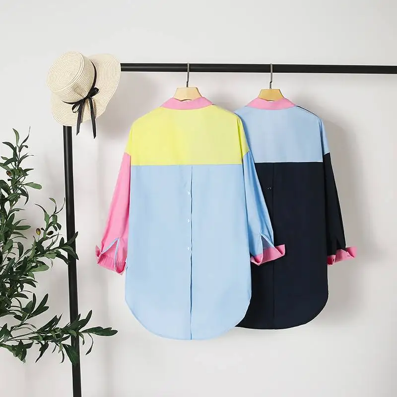 Celmia 2021 Fashion Women Long Shirt Elegant Long Sleeve Blouse Casual Buttons Vintage Tops Color Patchwork Asymmetrical Blusas
