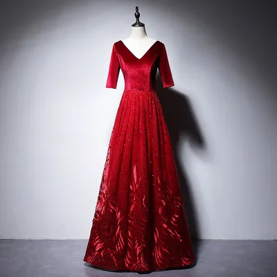 

Dress for Toast Bride 2019 Autumn And Winter Formal Dress Women's Wine Huimen Suit Long Sleeve Marriage Clothes Engagement Dress
