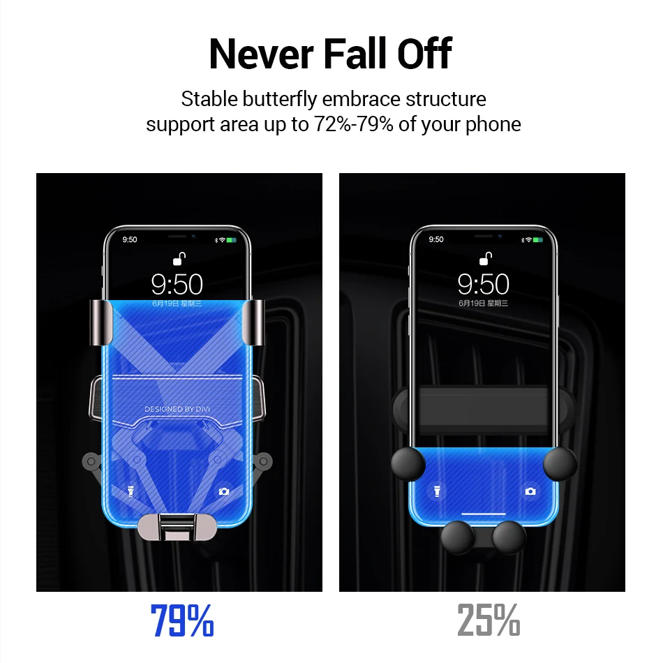 Автомобильный держатель для телефона DIVI Gravity для samsung huawei xiaomi, автомобильный держатель с креплением на вентиляционное отверстие для iPhone 11 X Xs Max, автомобильный держатель для телефона xiaomi