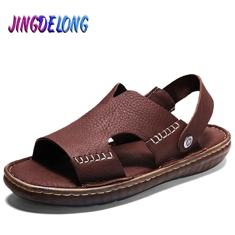 New Mens Gladiator Sandals Summer High-quality Leather Mens Sandals Summer Outdoor Men Beach Sandals Non-slip Mens Water Shoes