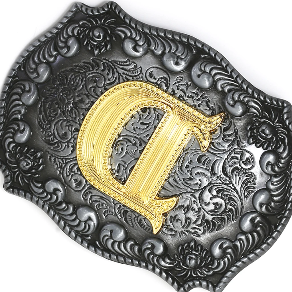 Fashion Vintage Golden Letter & Floral Initial Letters A-Z Mens Hip Hop Cowboy Waist Belt Buckle Indian Metal Customized Buckle brown belt