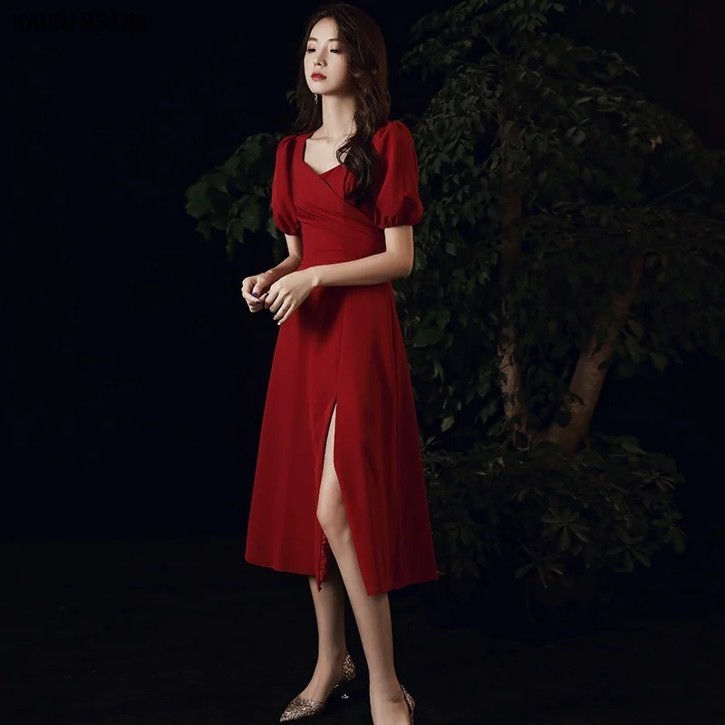 

KAUNISSINA Элегантное коктейльное платье для женщин с пышными рукавами разрез Вечерние платья для выпускного бала женские Формальные Свадебные платья Elegantes Бальные платья