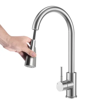 

Single Handle Brushed Nickel Pull out Kitchen Faucet, 360 Rotation Stainless Steel Kitchen Sink Faucet with Pull Down Sprayer
