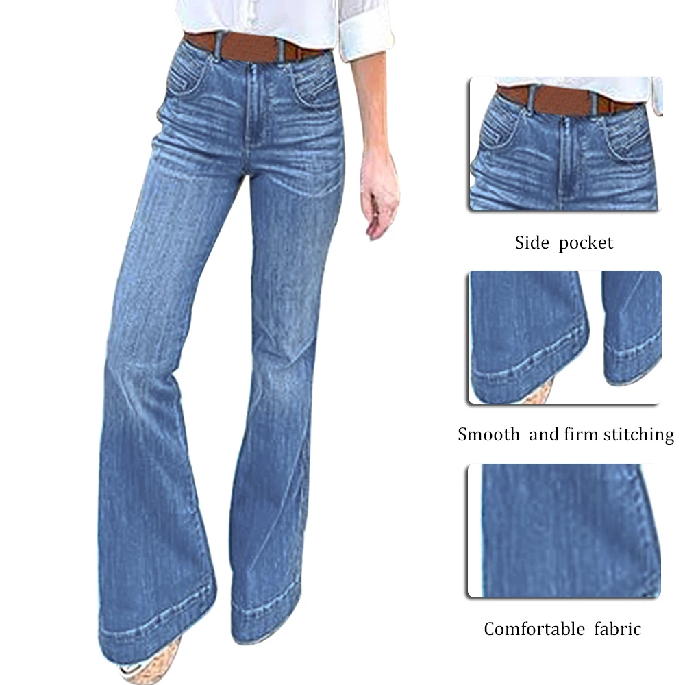 LASPERAL женские модные тонкие повседневные джинсы, расклешенные брюки, длинные штаны, женские повседневные брюки с высокой талией, широкие брюки