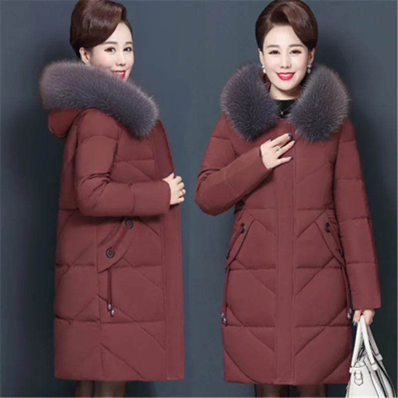 Зимняя куртка женская парка Длинная с капюшоном свободная теплая Толстая стеганая верхняя одежда хлопковое пальто среднего возраста пальто размера плюс 5XL
