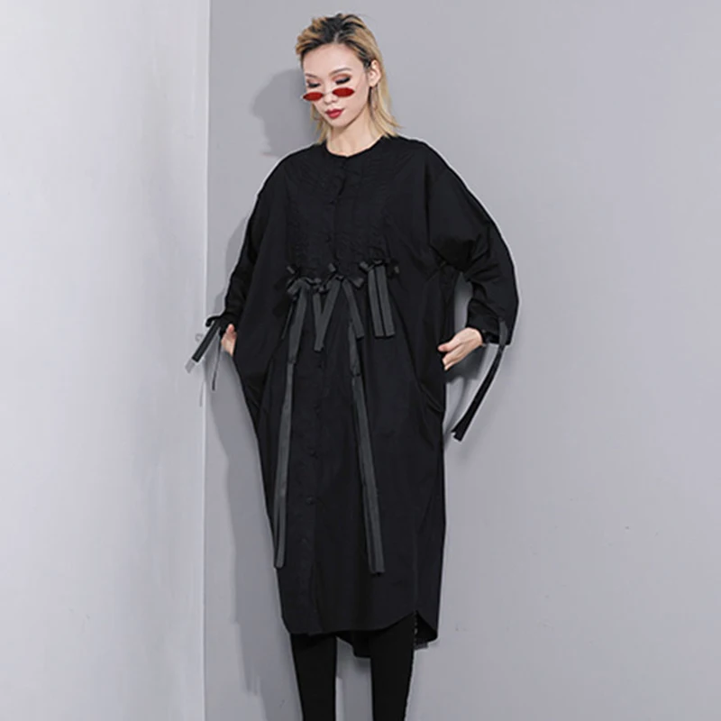 XITAO Плиссированное Бандажное платье-миди, Женская корейская мода, новинка, Осенний пуловер с бантом, большие размеры, Элегантное повседневное платье, GCC1241