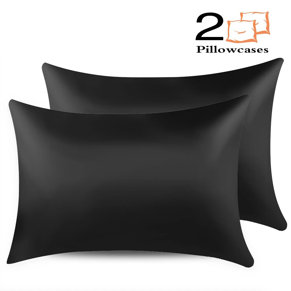 2pcs Black Прямоугольный Классический чехол для подушки из искусственного шелка и атласа, шармез, мягкий чехол для подушки тутового цвета, однотонный чехол для подушки - Цвет: 2pcs Black