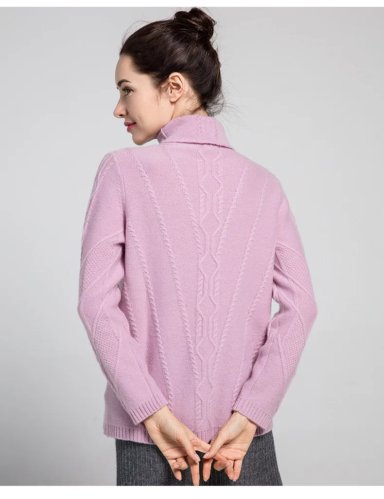 Женский свитер с высоким воротником из чистого кашемира, Однотонный свитер с длинными рукавами для осени и зимы, размер M, L, XL