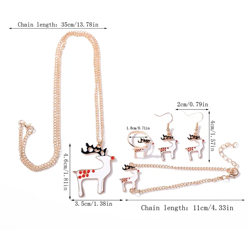 Pinksee Рождественский подарок Ювелирный Набор Санта-Клаус Снеговик Олень Рождественская елка кулон ожерелье серьги, браслет, кольцо