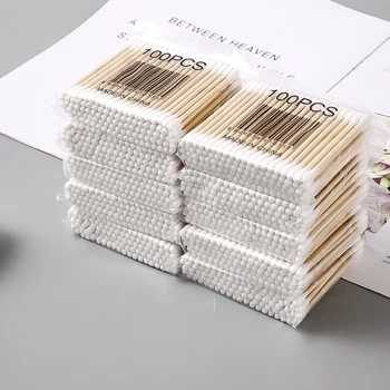 

100/1000 pcs double-headed cotton swab bamboo swab cotton swab wooden stick disposable bud cotton nose ear cleaning cotton swab