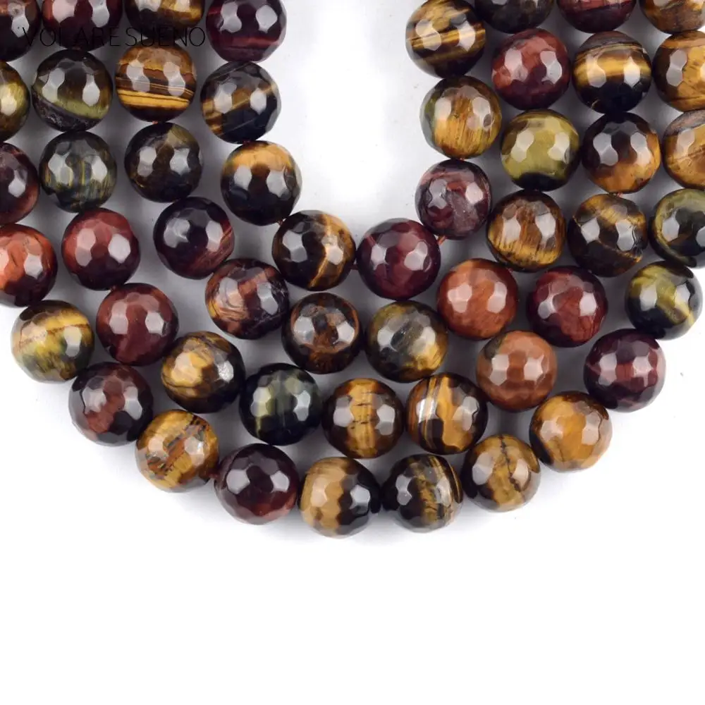 Faceted Assorted Color Tiger's Eye Stone Beads For Jewery Making 15" Wholesale 
