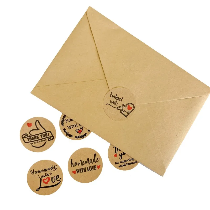 Round Kraft Paper Baked With Love Sticker Diy Scrapbooking - Temu