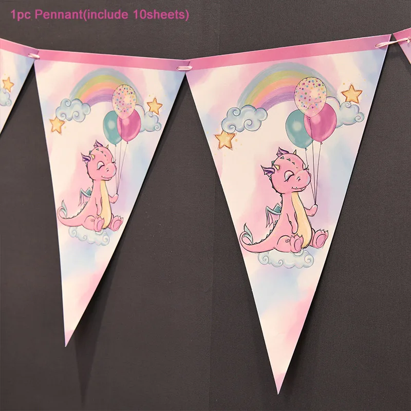pink 1pc pennant Розовые синие одноразовые столовые приборы динозавр тема вечерние Декор Бумага с динозаврами Тарелка Для детей день рождения детский душ вечерние принадлежности - Цвет: pink 1pc pennant