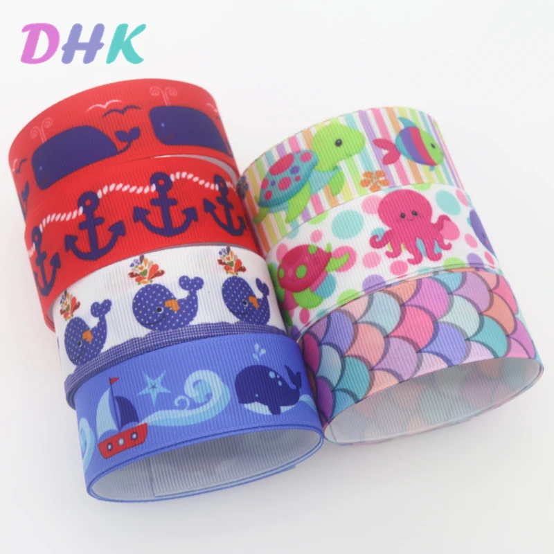 DHK 7/8'' 5yards fish scale sea whale anchor Printed Grosgrain Ribbon Accessory Hairbow Headwear Decoration DIY Wholesale C1804 | Дом и