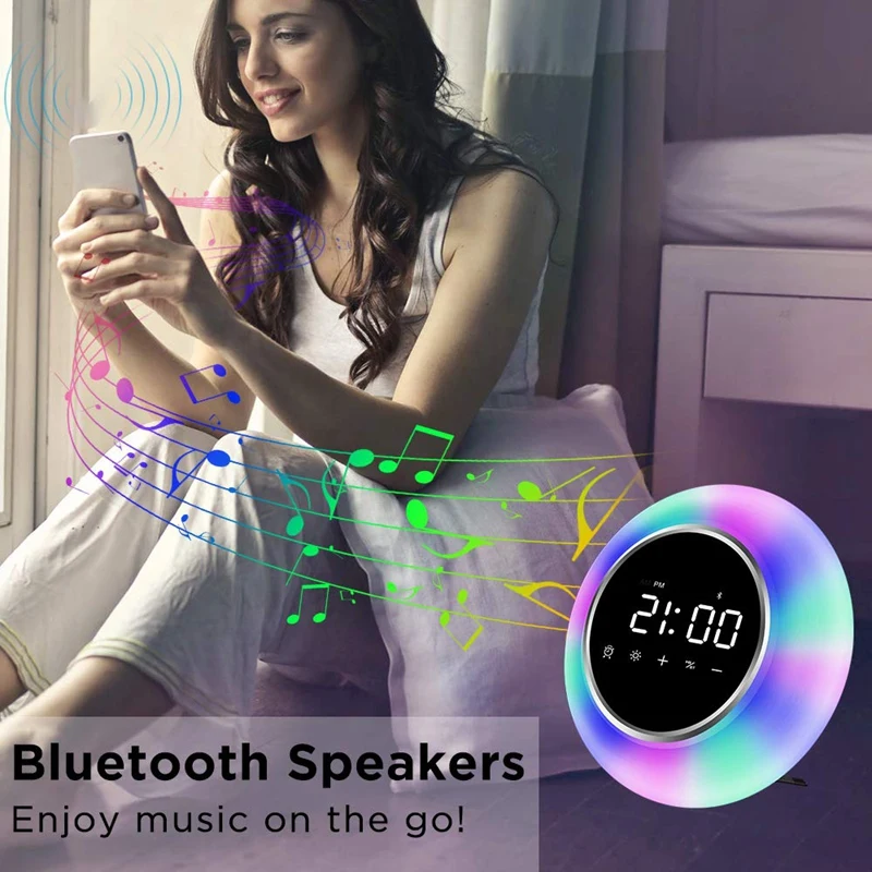 Светильник будильника, bluetooth-колонки, функция повтора сна для детей, Ночной светильник 9 цветов для спальни, музыкальный плеер C