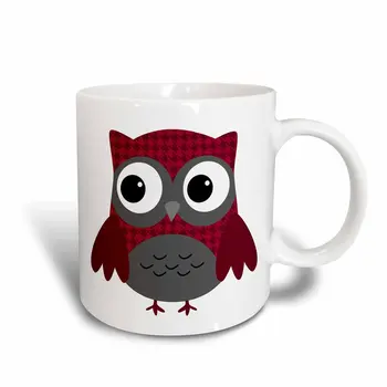

"Cute Ruby Red Houndstooth Patterned Owl" Mug, 11 oz, Multicolor