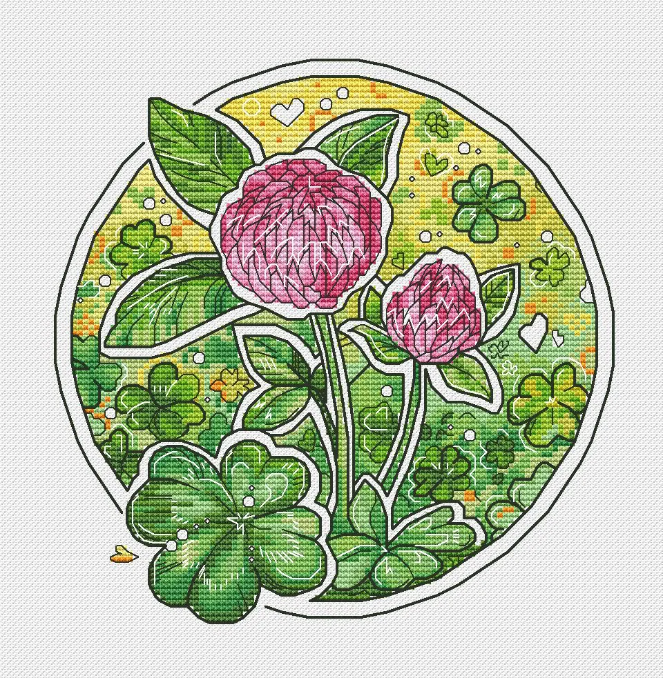 

GG Gold Collection Counted Cross Stitch Kit Cross stitch RS cotton with cross stitch Merejka Clover Lucky Grass