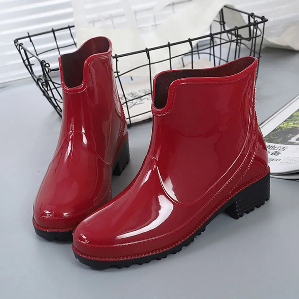 Женские резиновые сапоги в стиле панк; непромокаемые ботильоны; Нескользящие непромокаемые сапоги; уличная резиновая водонепроницаемая обувь; повседневные сапоги на плоской подошве с круглым носком