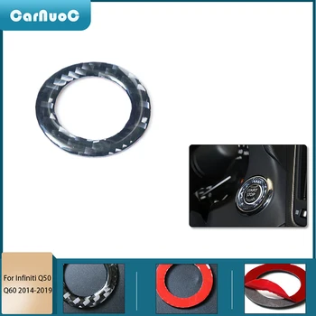 

For Infiniti Q50 Q60 2014-2020 Car Interior Styling Carbon Fiber Sticker Engine Start Stop Button Ring Cover Trim