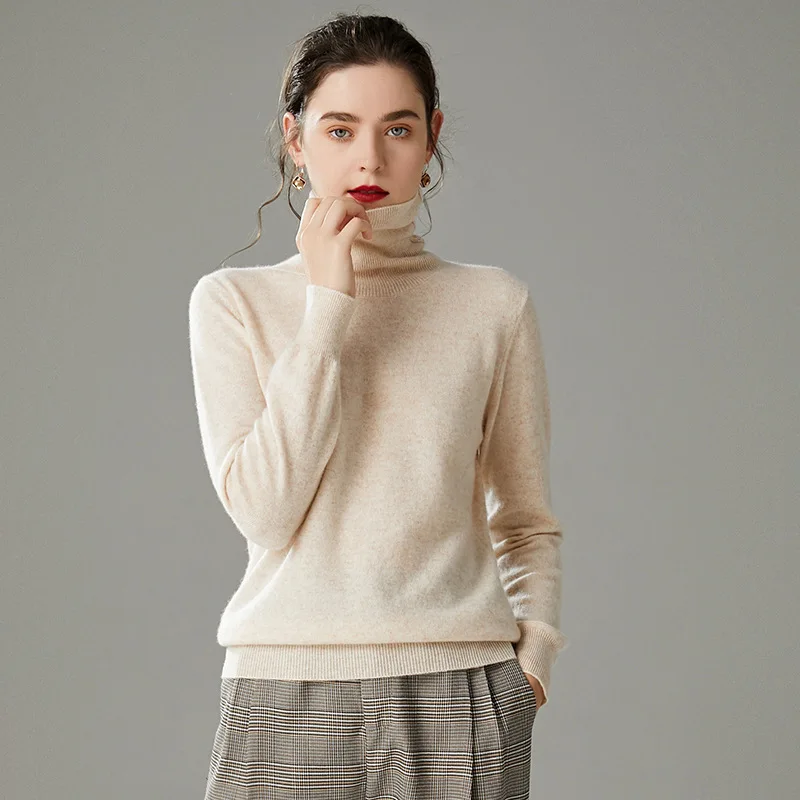 

Base-100 Merino Pure Wool High Collar Woollen Sweater Women's Pullover Solid Color Versatile Knit Low Waist Jersey Autumn And Wi