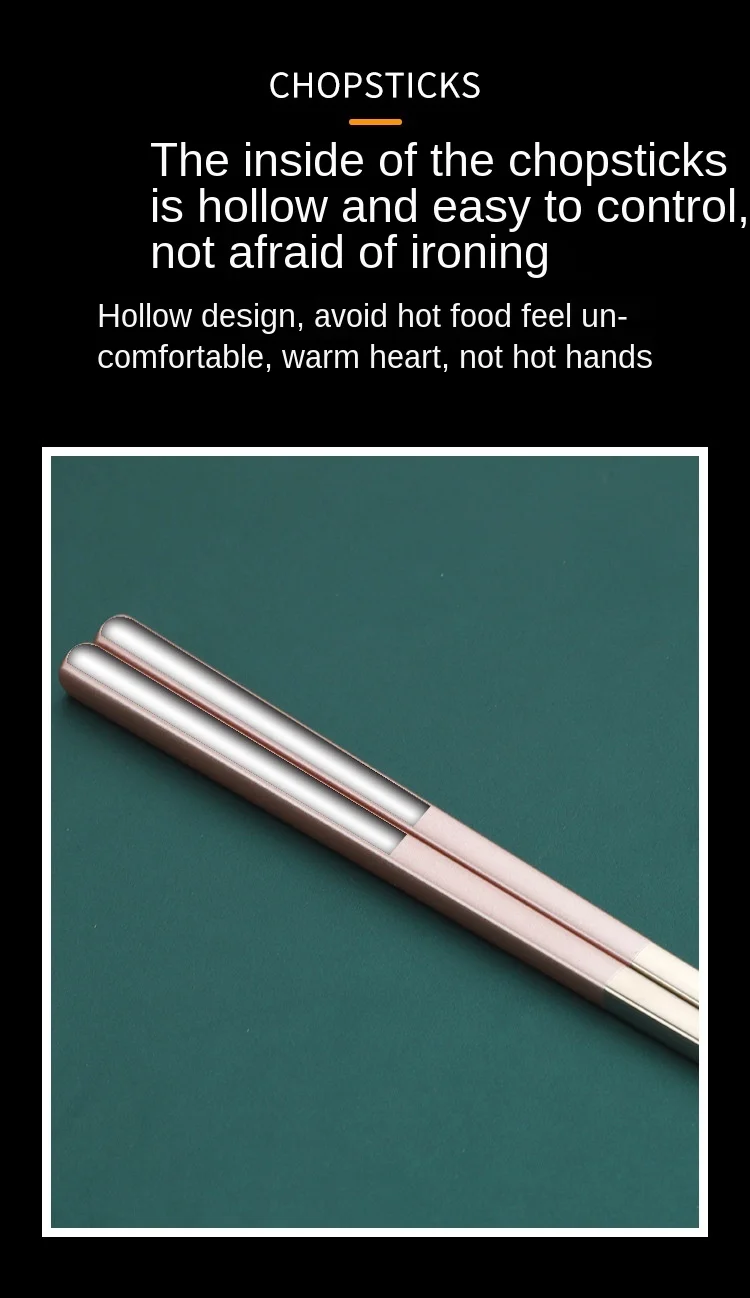 Description Picture 5 of itemGold Glossy Stainless Steel Chopsticks Korean Style Metal Chopstick Dessert Dinner Home Tableware Kitchen Tool Portable Reusable