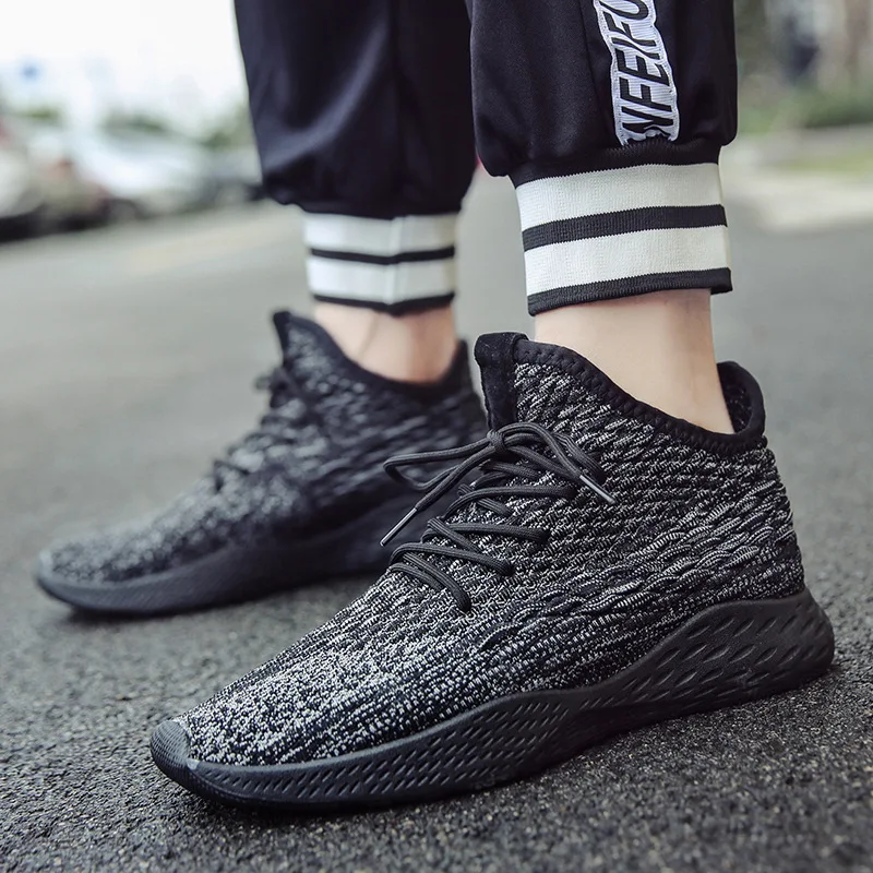 

[] 19 New Style MEN'S Shoes Fly Woven High Shoes Thick Bottomed Extra High Trendy Shoes Lace-up han ban xie Athletic Shoes