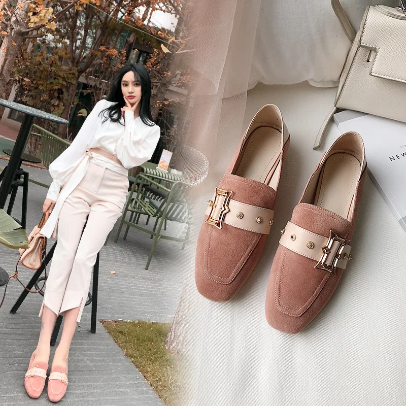 

Inside And Pure Leather Korean-style 2019 New Style Casual Versatile Stepping Shoes Women's Genuine Leather Low Heel Square Head
