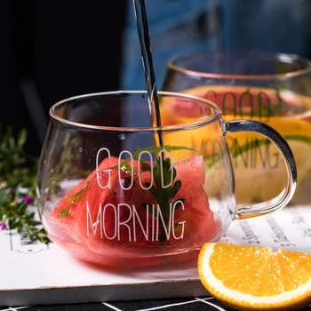 

Handle Milk Cup Coffee Juice cup Heat-resistant Glass With Handle 380ML