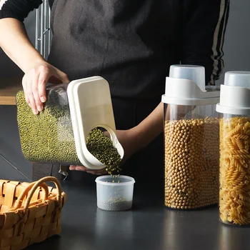 

Food Storage Box with Measuring Cup Rice Storage Container Plastic Sealed Food Box Container for Cereal Grain Kitchen Containers