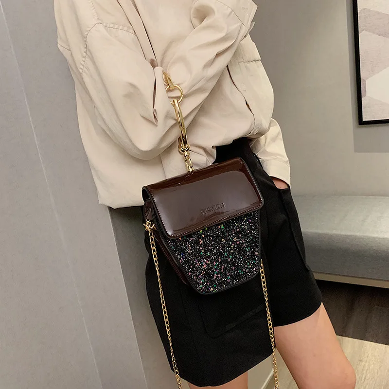 

Shoulder Bag Women's Versatile INS Ultra-Fire Pack 2019 New Style Fashion Korean-style Chain Shoulder Bag Patent Leather Sequin