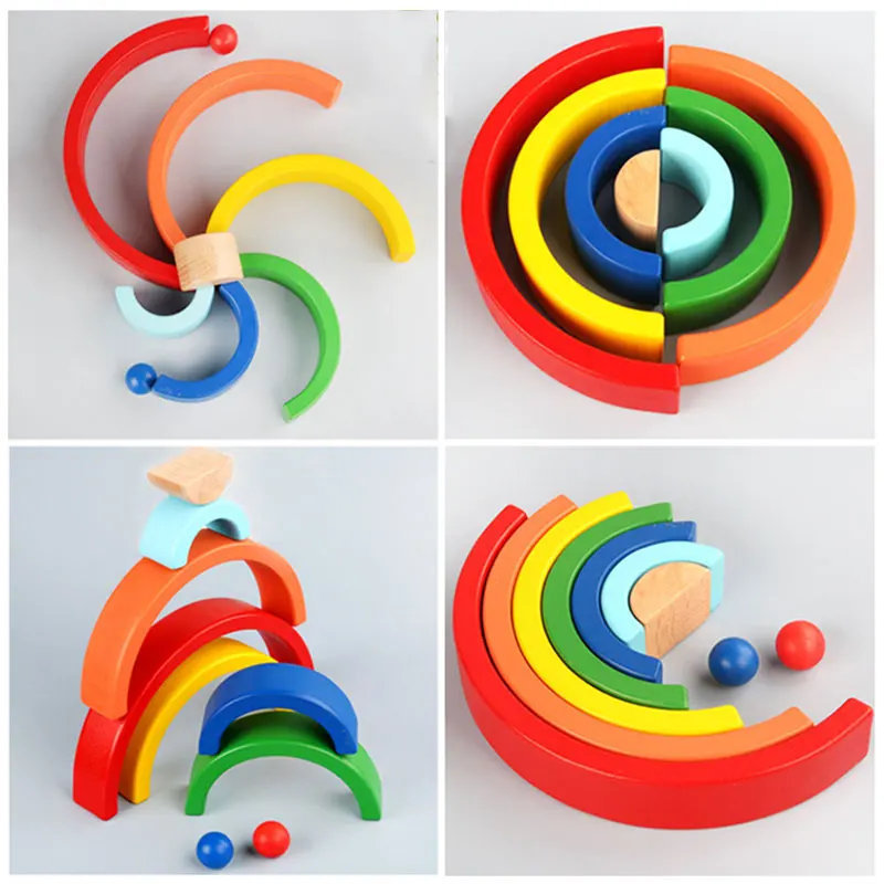 Wooden Seven-Color Rainbow Building Blocks Montessori Early Education Rainbow Jengle Arched Building Block Kid's Educational Toy 5 Wooden Seven-Color Rainbow Building Blocks Montessori Early Education Rainbow Jengle Arched Building Block Kid's Educational Toy 5