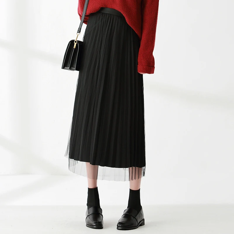 Весна Зима Готический Черный Бежевый светильник хаки юбка осень Англия консервативный стиль эластичный пояс Ретро Бархат сетка гофрированные длинные юбки