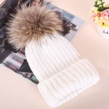 Шапки зимние женские зимние вязаные для родителей детские шерстяные супер лиса шерсть енота лампочка кожа и меховая шапка сезон